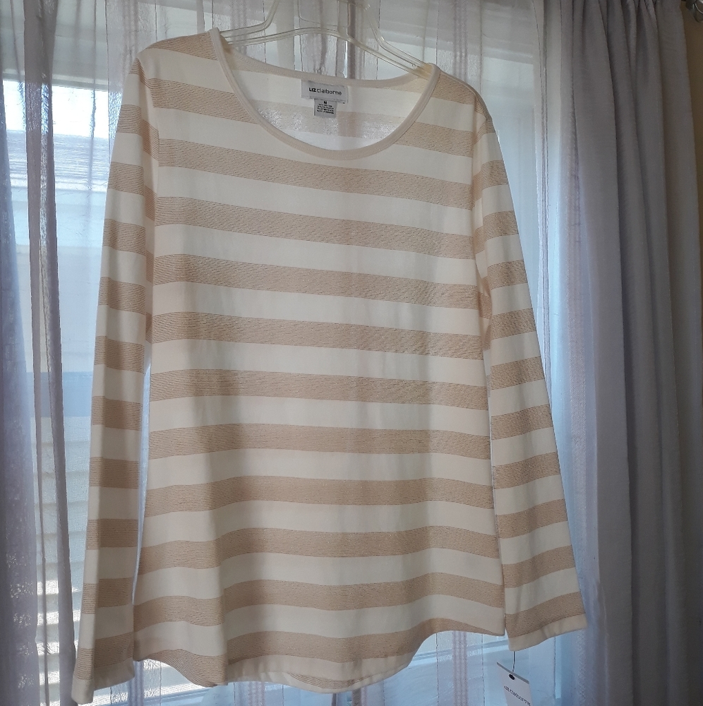 NWT Liz Claiborne Jersey with Dark Tan Stripes